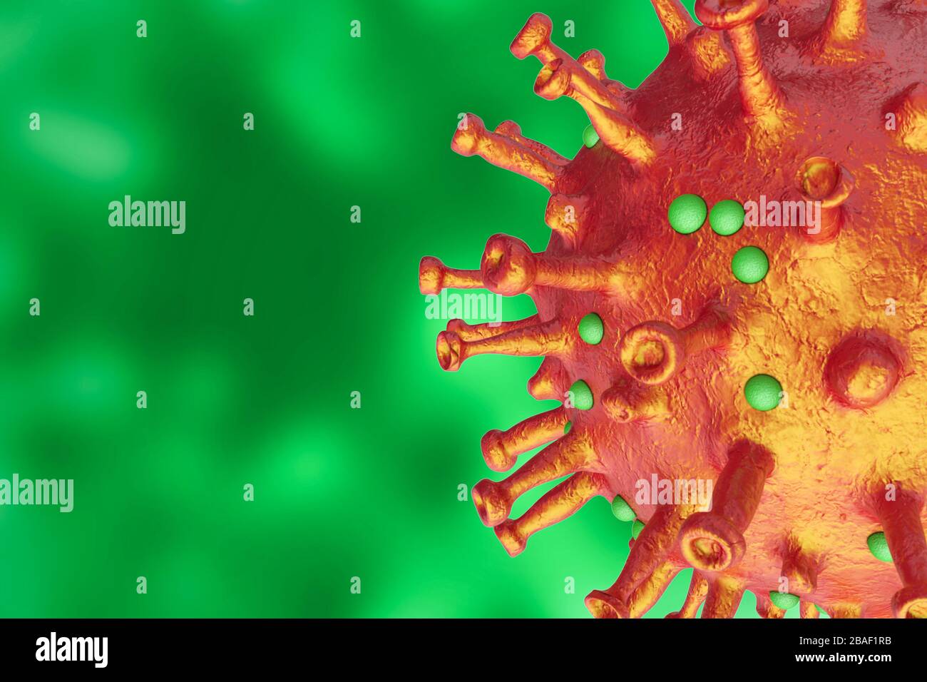 3D-Rendering, Nahaufnahme des Corona-Virus 2019-nCov, das als Pandemie gefährliche Grippefälle ist. Stockfoto