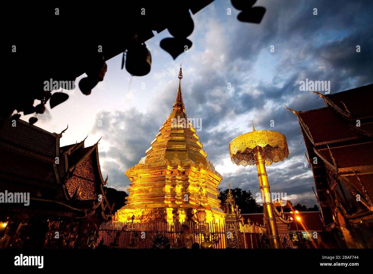 Goldene Stupa im buddhistischen Tempel Doi Suthep in Chiang Mai, Thailand Stockfoto
