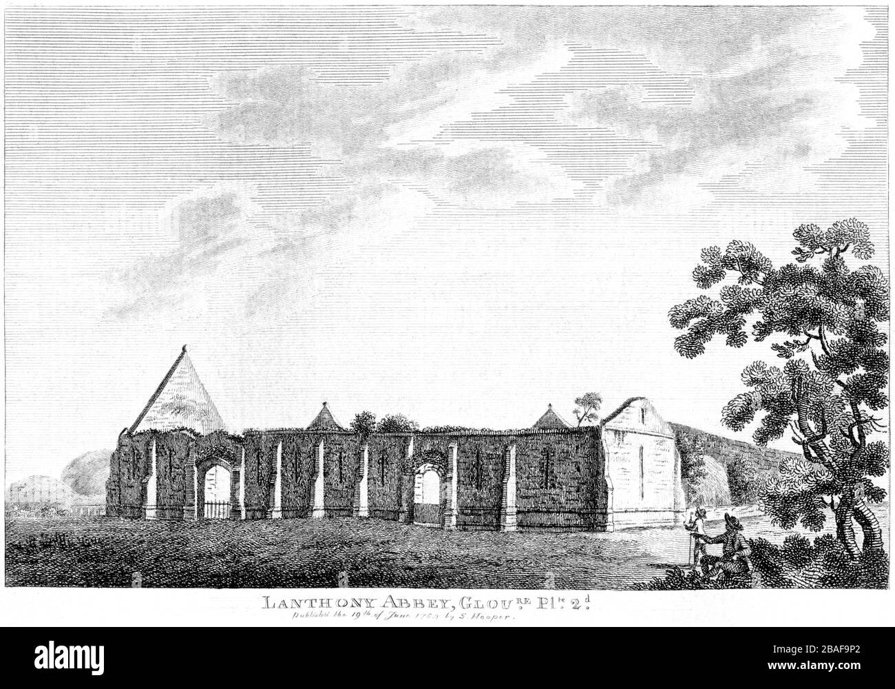 Eine Gravur der Lanthony Abbey von 17821 (Llanthony Secunda Priory) Gloucestershire, die in hoher Auflösung von einem Buch gescannt wurde, das um das Jahr 811 veröffentlicht wurde. Stockfoto