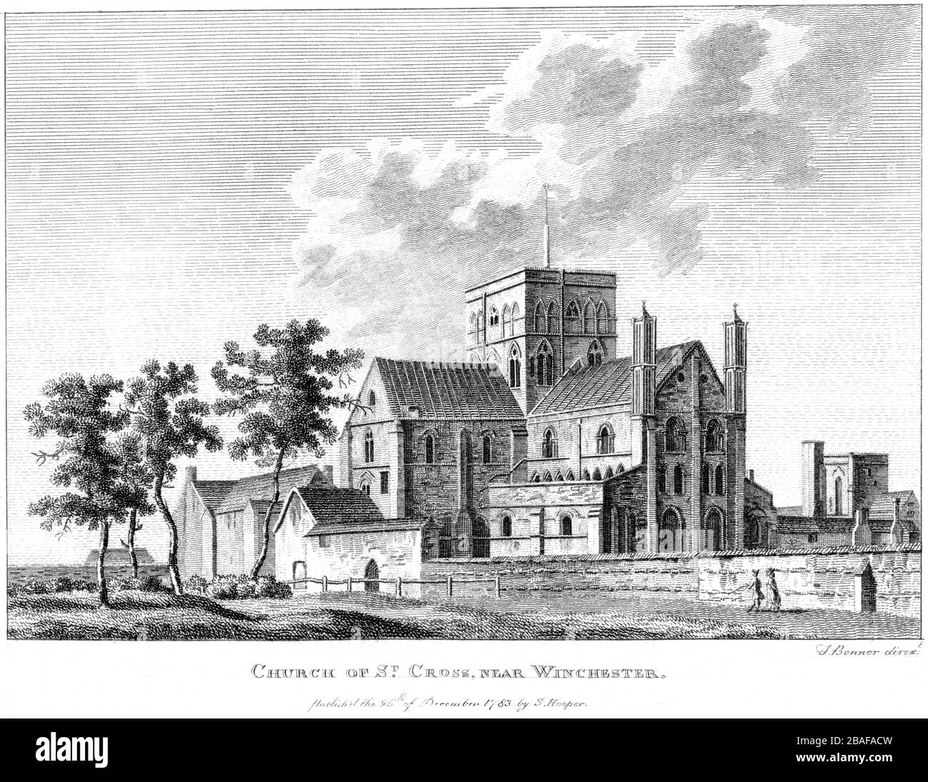 Eine Gravur der Church of St Cross in der Nähe von Winchester 1783 gescannt in hoher Auflösung aus einem Buch, das um das Jahr 1786 veröffentlicht wurde. Ich glaube, dass das Urheberrecht frei ist. Stockfoto