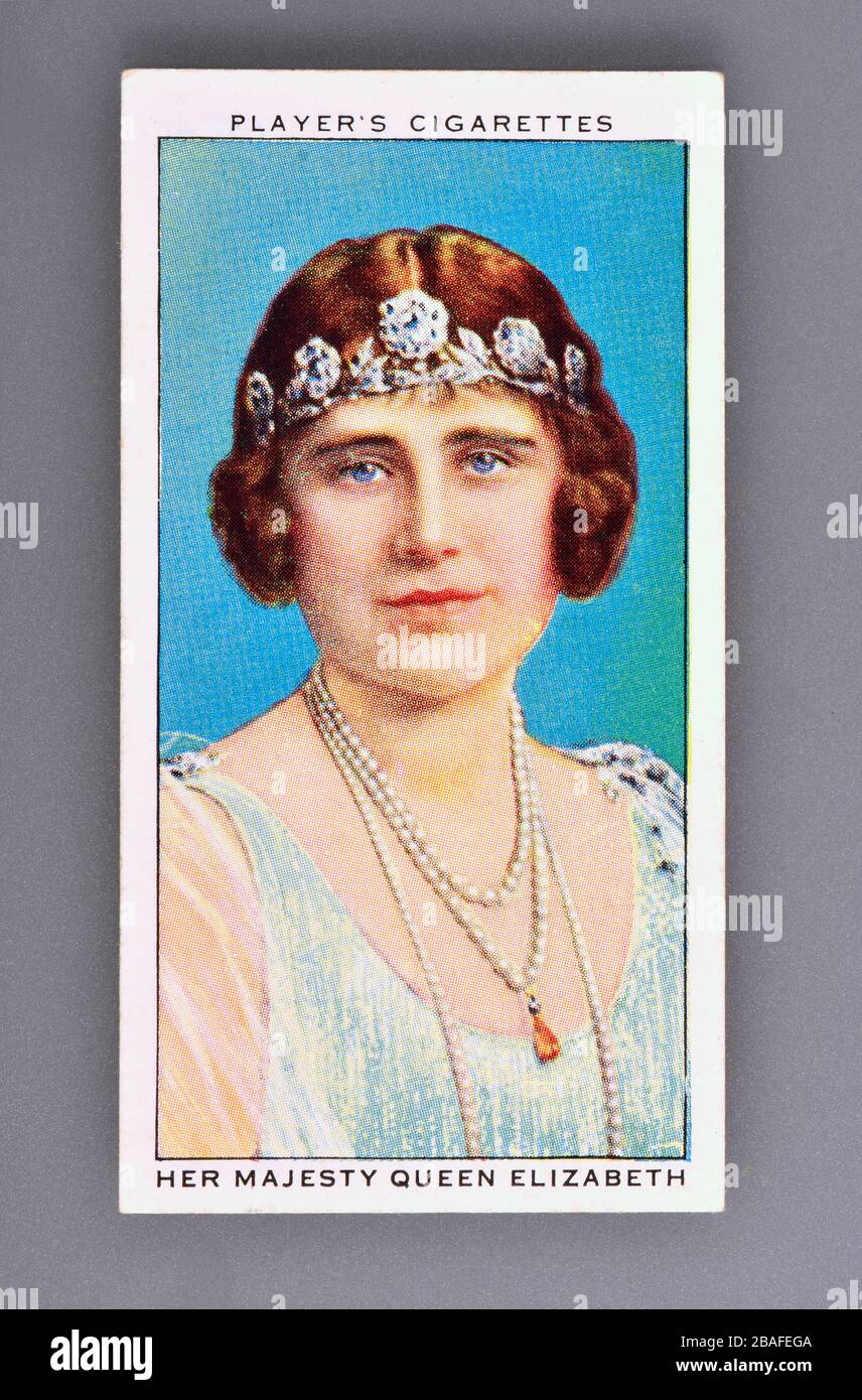 Zigarettenkarte: Playr-Zigaretten - Krönung von George VI (1937) Königin Elizabeth Stockfoto