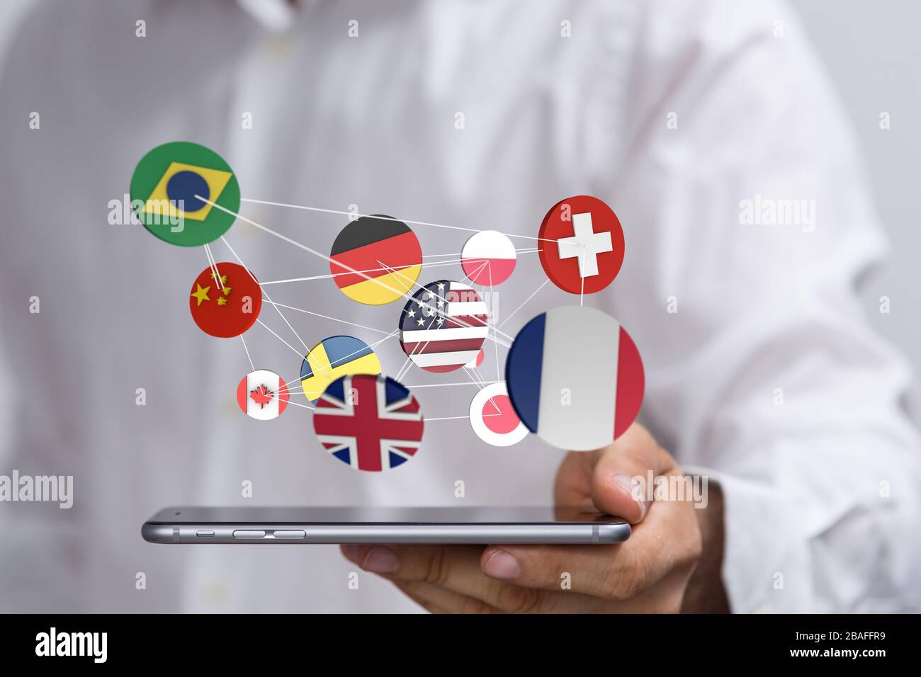 Weltweites internationales Kommunikationskonzept: cloud of bunt Stockfoto