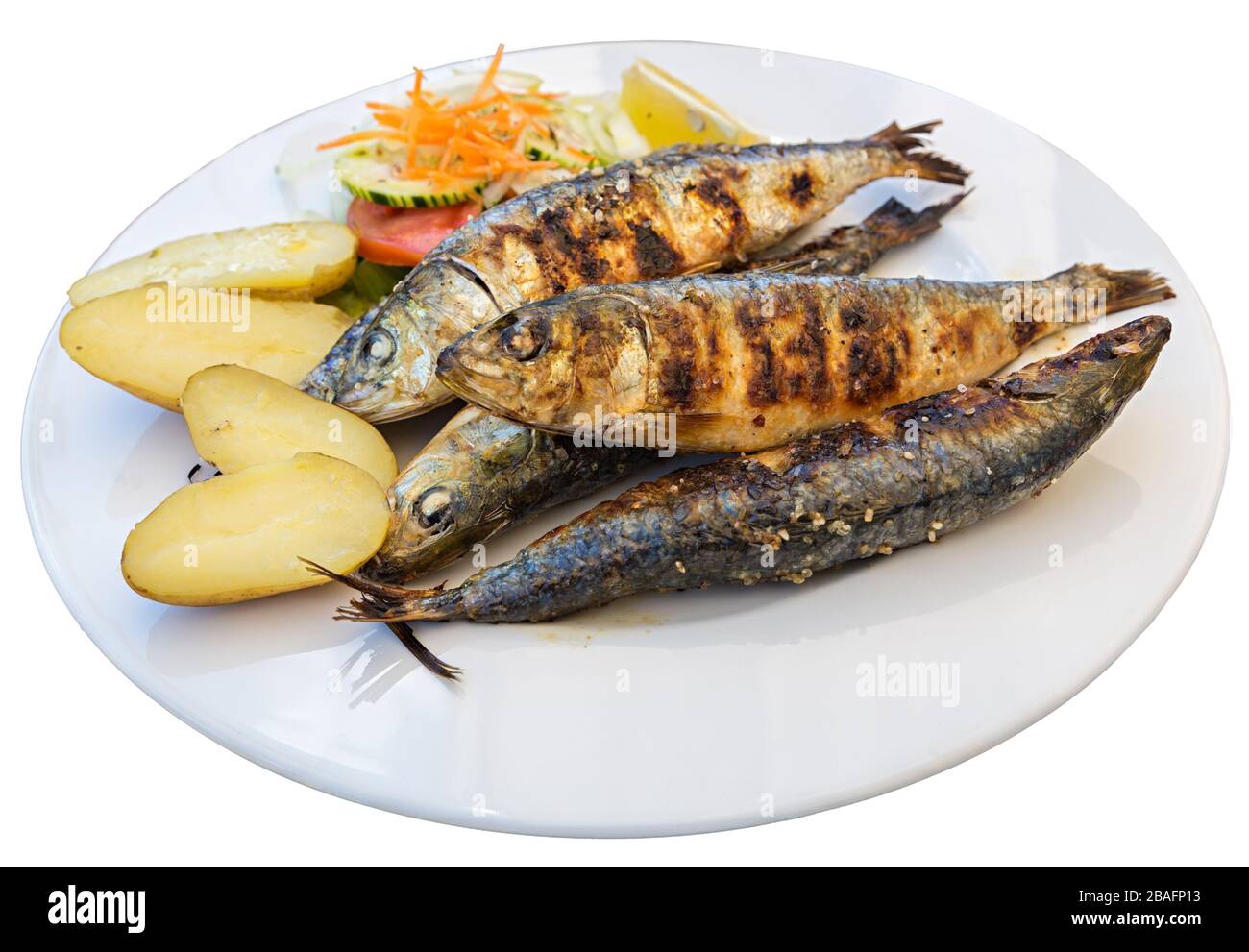 Gegrillte Sardinen im portugiesischen Stil, Benagil, Algarve, Portugal Stockfoto