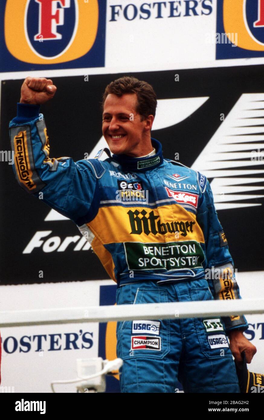 firo: Formel 1, Saison 1995 Sport, Motorsport, Formel 1, Archiv, Archiv  Bilder-Team Benetton (1991-1995), in Hockenheim Michael Schumacher,  Deutschland, war Formel-1-Fahrer von 1991 bis 2006 und 2010 bis 2012,  Schumacher war 7.,