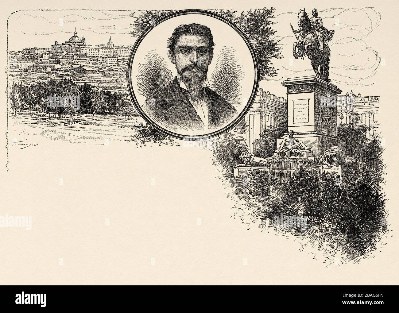 Porträt des mexikanischen Dichters, Journalisten und Schriftstellers Agustín F. Cuenca (1850 - 1884). Romantischer Dichter und Mitarbeiter der wichtigsten Zeitungen. Mexiko, Centra Stockfoto