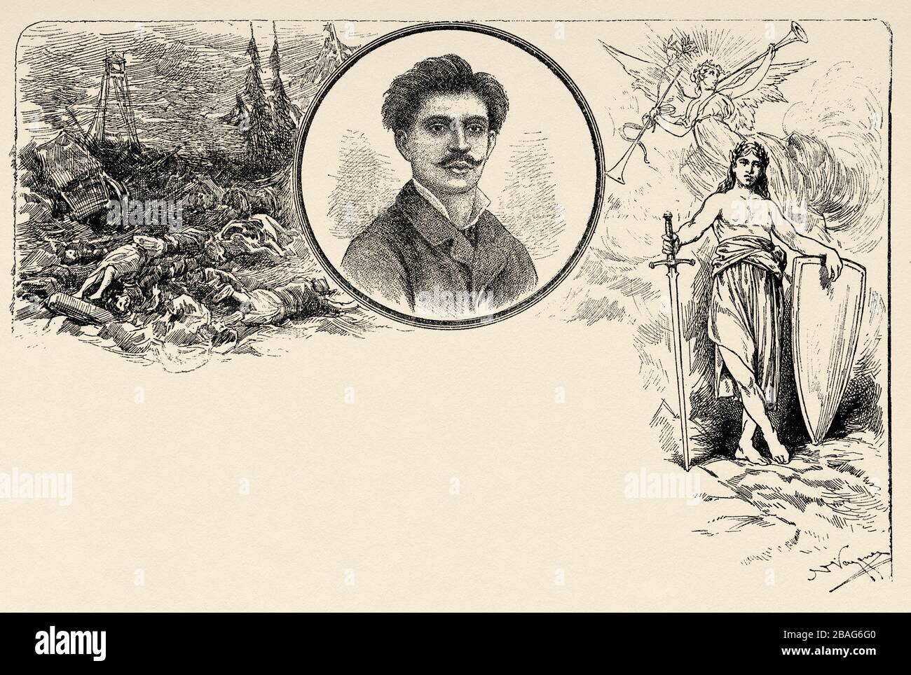 Porträt von Salvador Diaz Mirón. Salvador Antonio Edmundo Espiridión und Francisco de Paula Díaz Ibáñez (185.-28) mexikanischer Dichter, Vorläufer des Modus Stockfoto