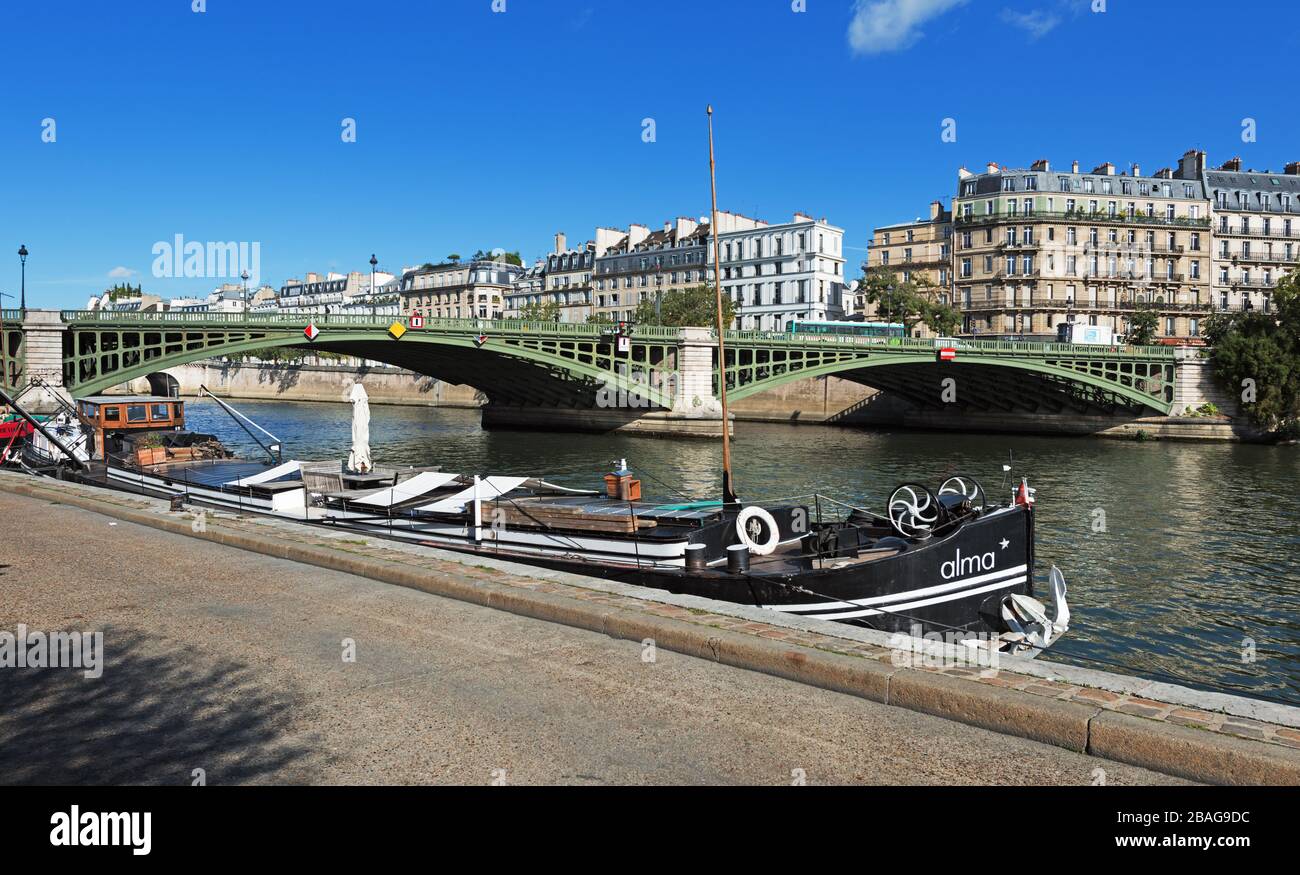 Die seine in Paris: Quays von Jussieu, Sully Pont und Insel Saint-Louis Stockfoto