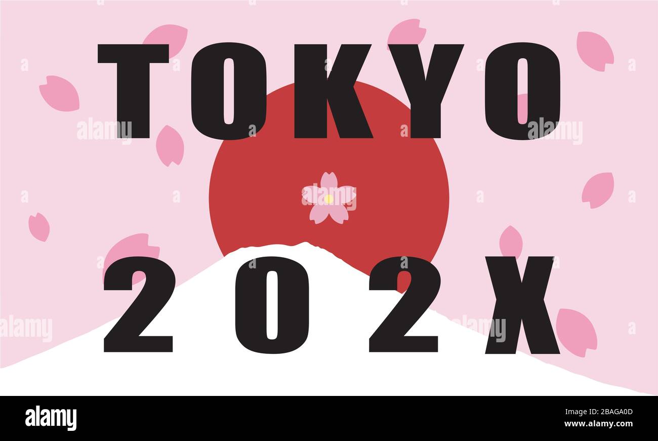 Text von Tokio und 202X mit roter Sonne im Hintergrund Stock Vektor
