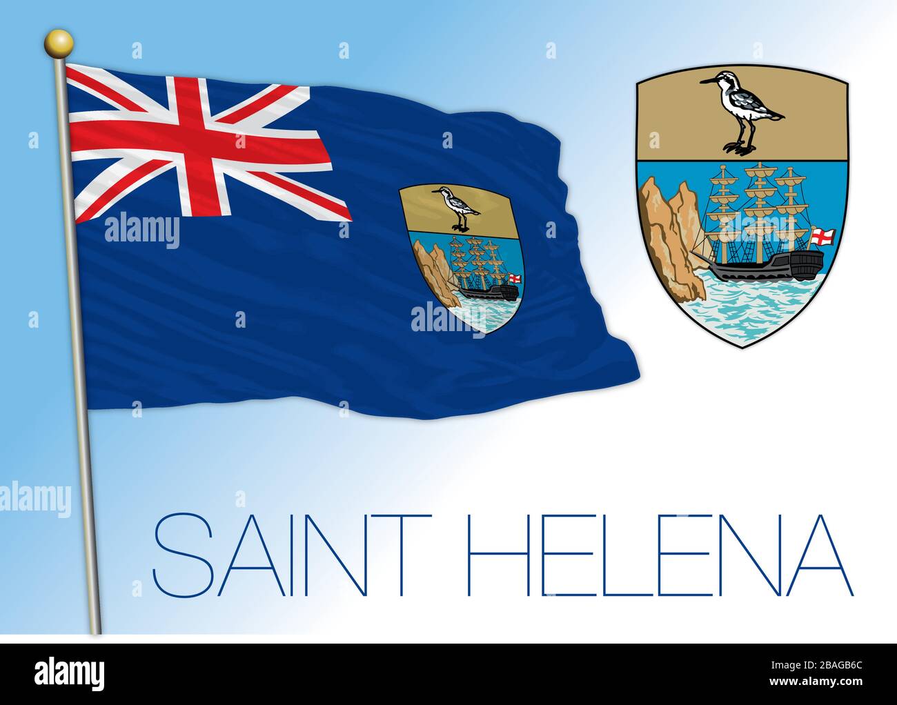 Offizielle Flagge und Wappen der heiligen Helena, Großbritannien, Vektorillustrierung Stock Vektor