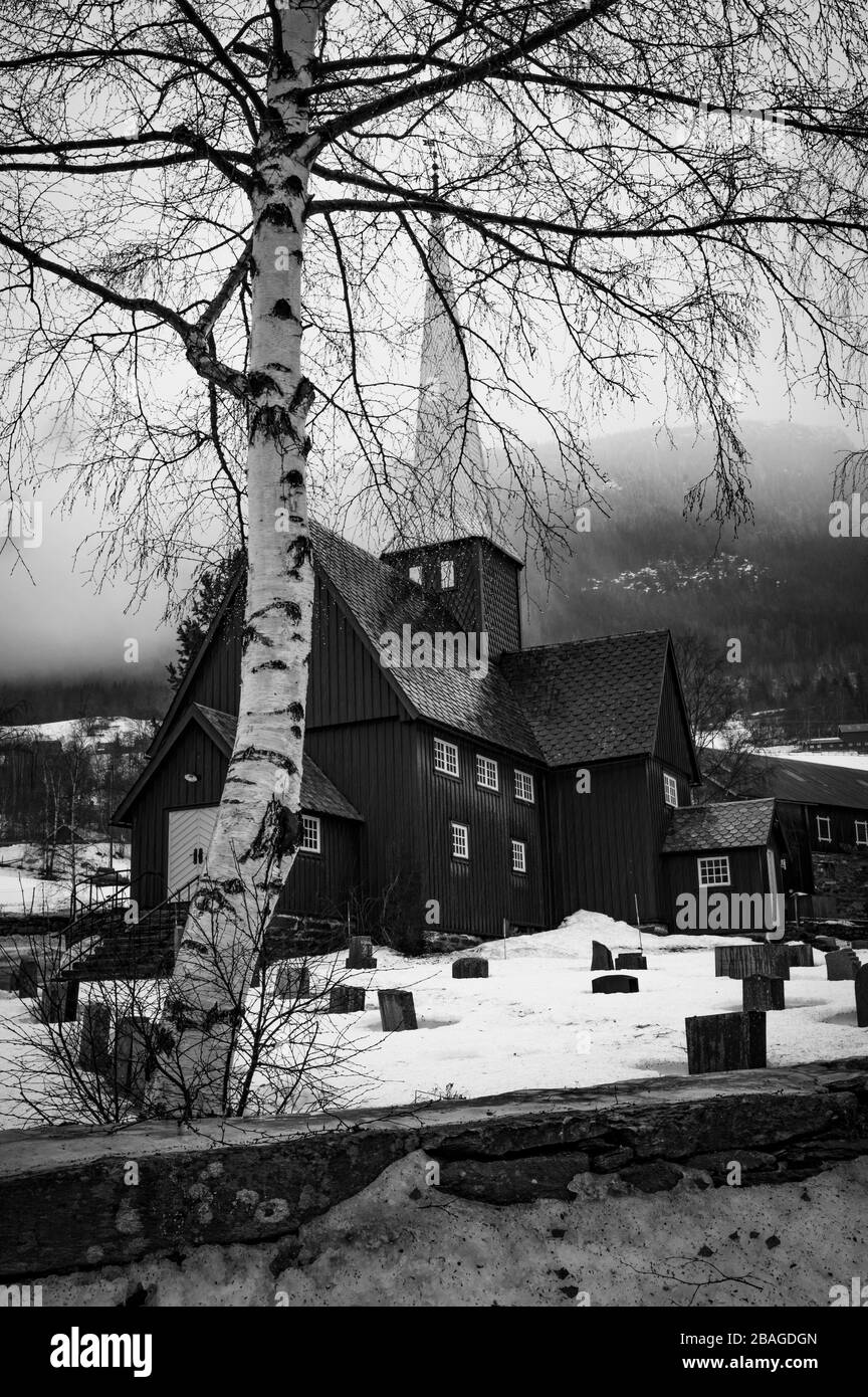 Alte Holzkirche in Noway Stockfoto