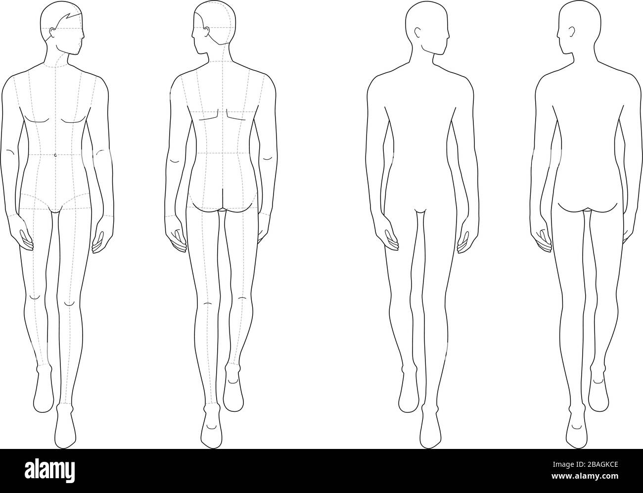 Modevorlage von stehenden und gehenden Männern. 21 Kopfgröße für Regarding Blank Body Map Template