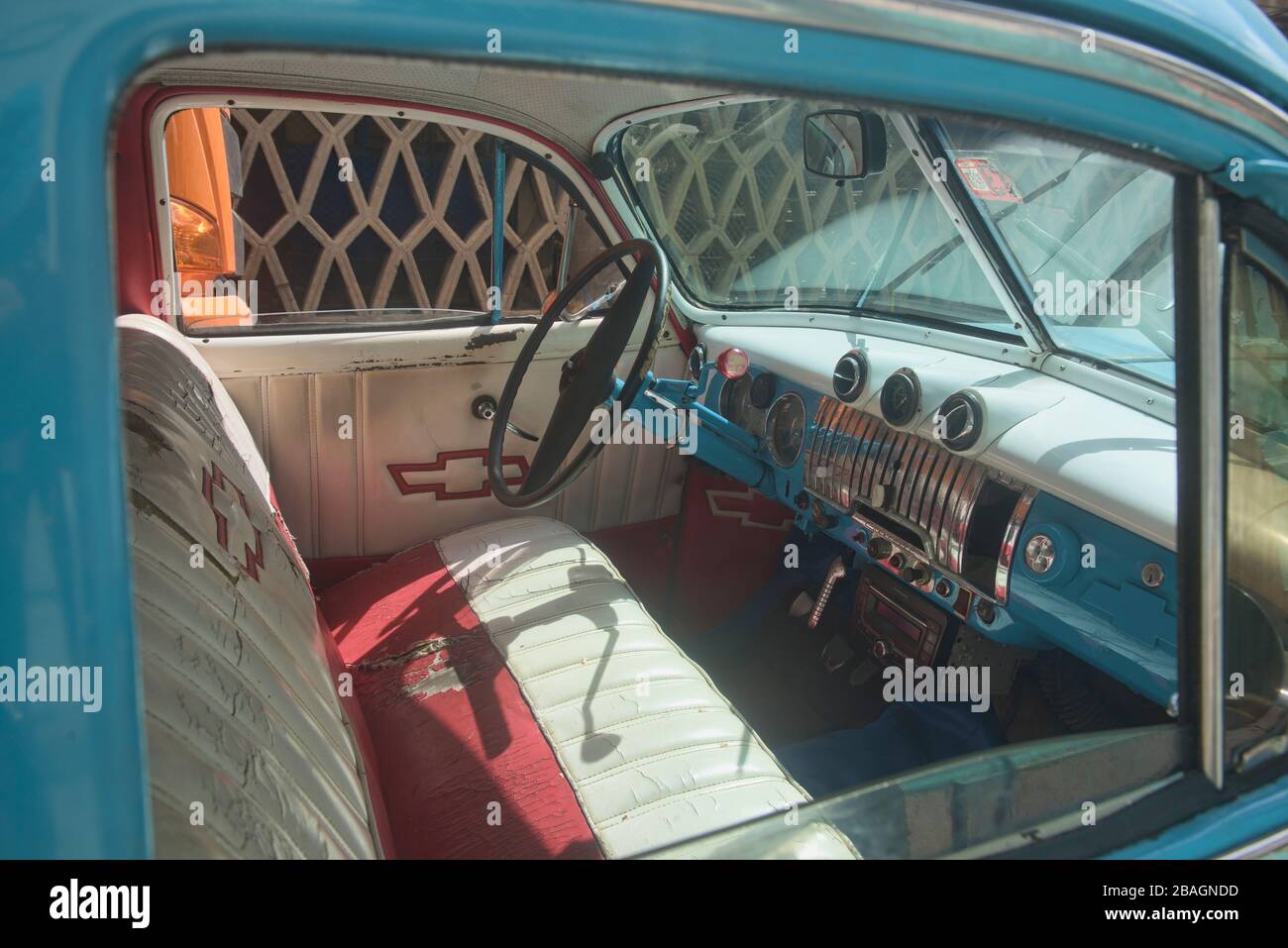 Vintage Auto Interior, Havanna, Kuba Stockfoto