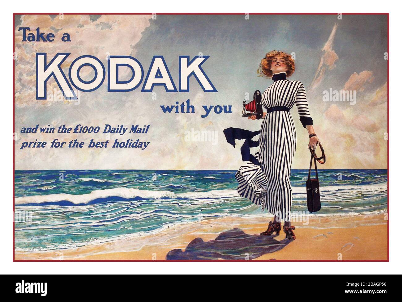 Kodak Girl Archive 1900s Vintage Historic Kodak Advertising 'Nehmen Sie einen Kodak mit und gewinnen Sie den £1000 Daily Mail Preis für den besten Urlaub', gedruckt um 1913 Stockfoto