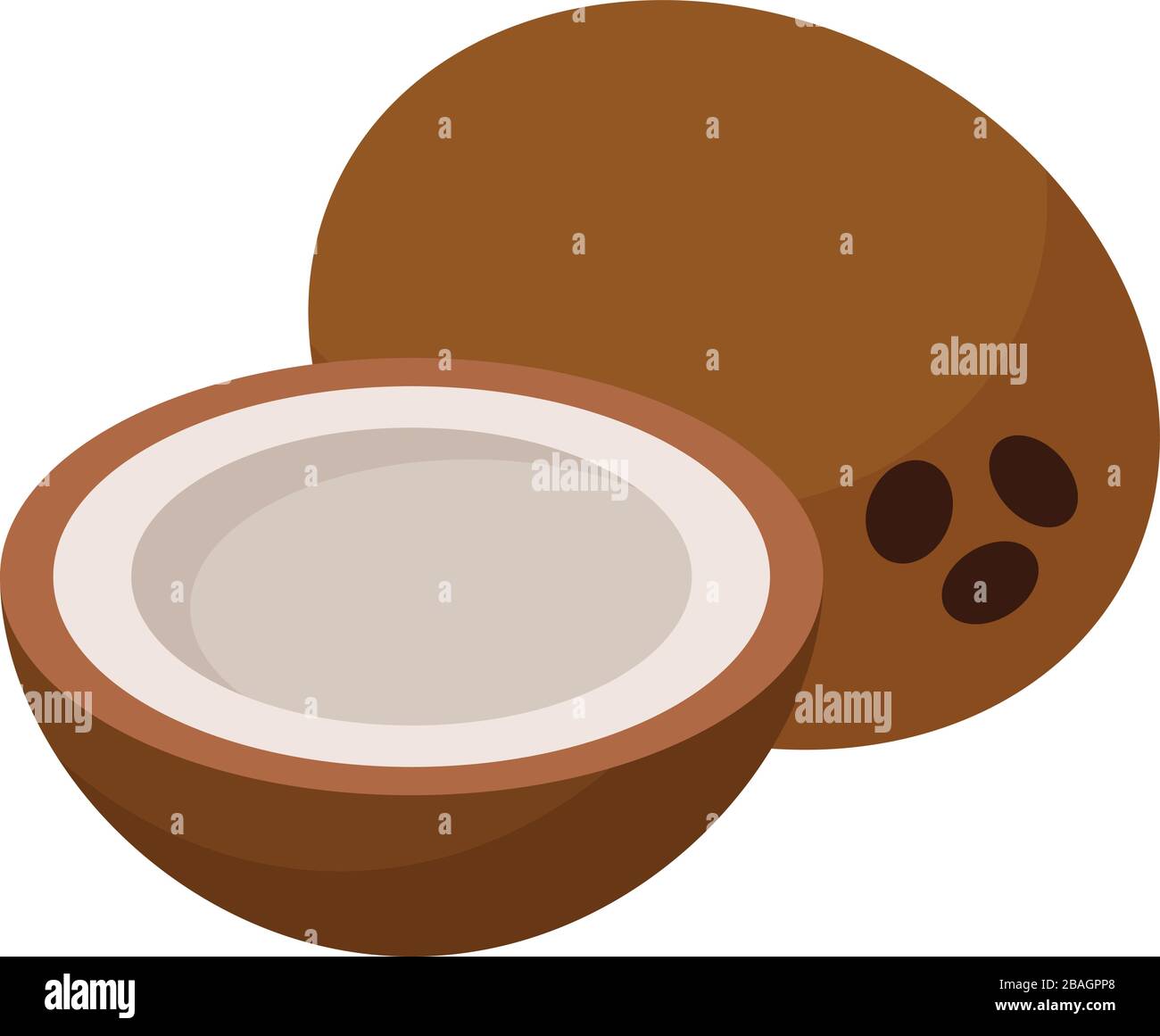 Kokosnuss zur Hälfte, Illustration, Vektor auf weißem Hintergrund Stock Vektor