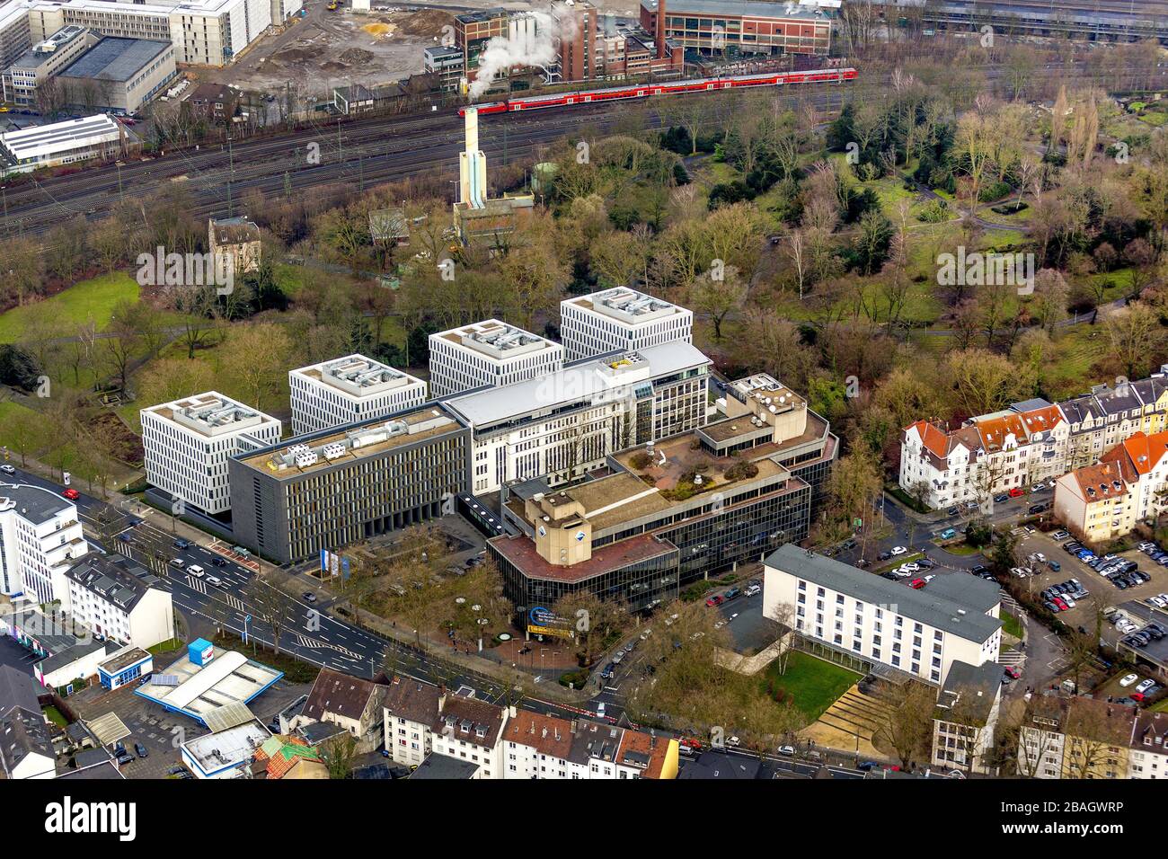 , Verwaltungsgebäude von BP/Aral in der Akademiestraße, 04.02.2015, Luftbild, Deutschland, Nordrhein-Westfalen, Ruhrgebiet, Dortmund Stockfoto