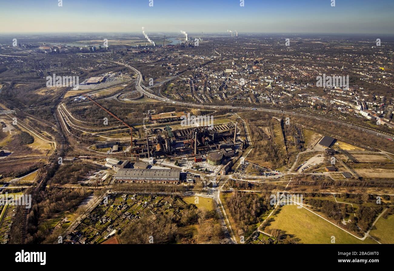 , ehemaliges Stahlwerk im Landschaftspark Duisburg Nord, 12.03.2015, Luftbild, Deutschland, Nordrhein-Westfalen, Ruhrgebiet, Duisburg Stockfoto