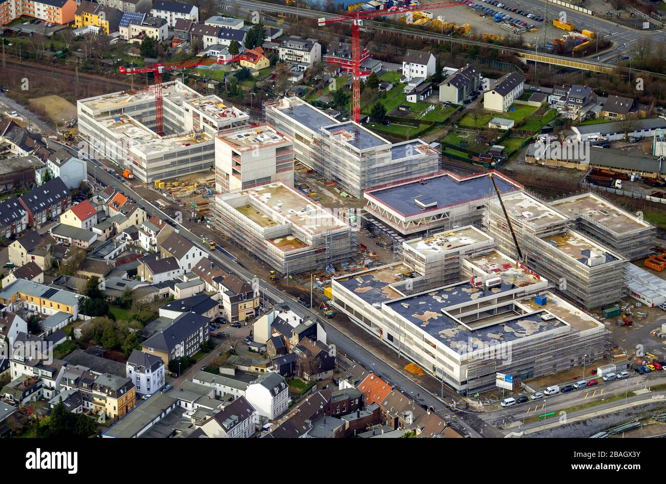 Baustelle für den Neubau der Universität Duisburg, Hochschule Ruhr West, in Mülheim an der Ruhr, 07.01.2014, Luftaufnahme, Deutschland, Nordrhein-Westfalen, Ruhrgebiet, Mülheim/Ruhr Stockfoto
