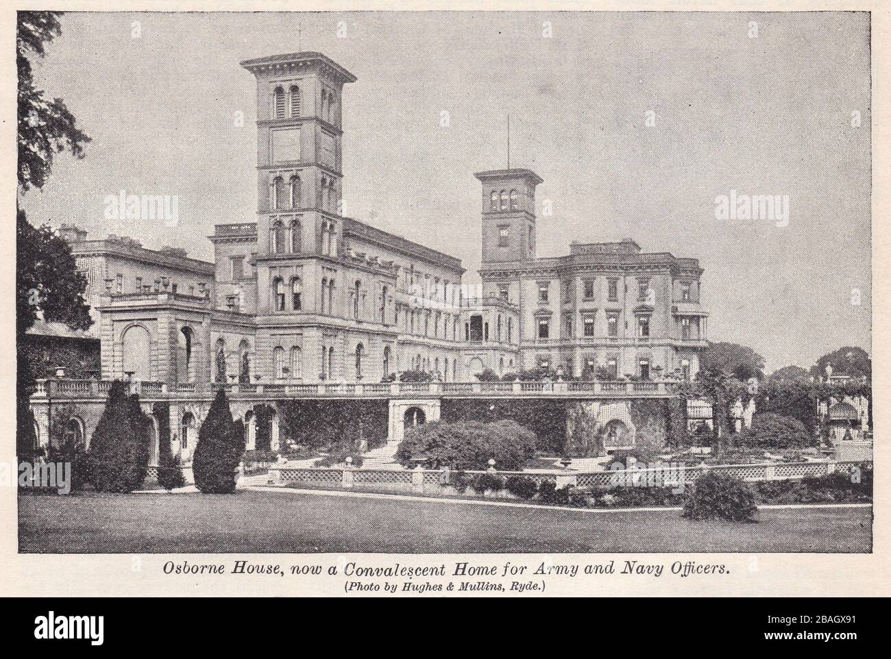 Vintage Schwarz-Weiß-Foto von Osborne House 1900s. Stockfoto