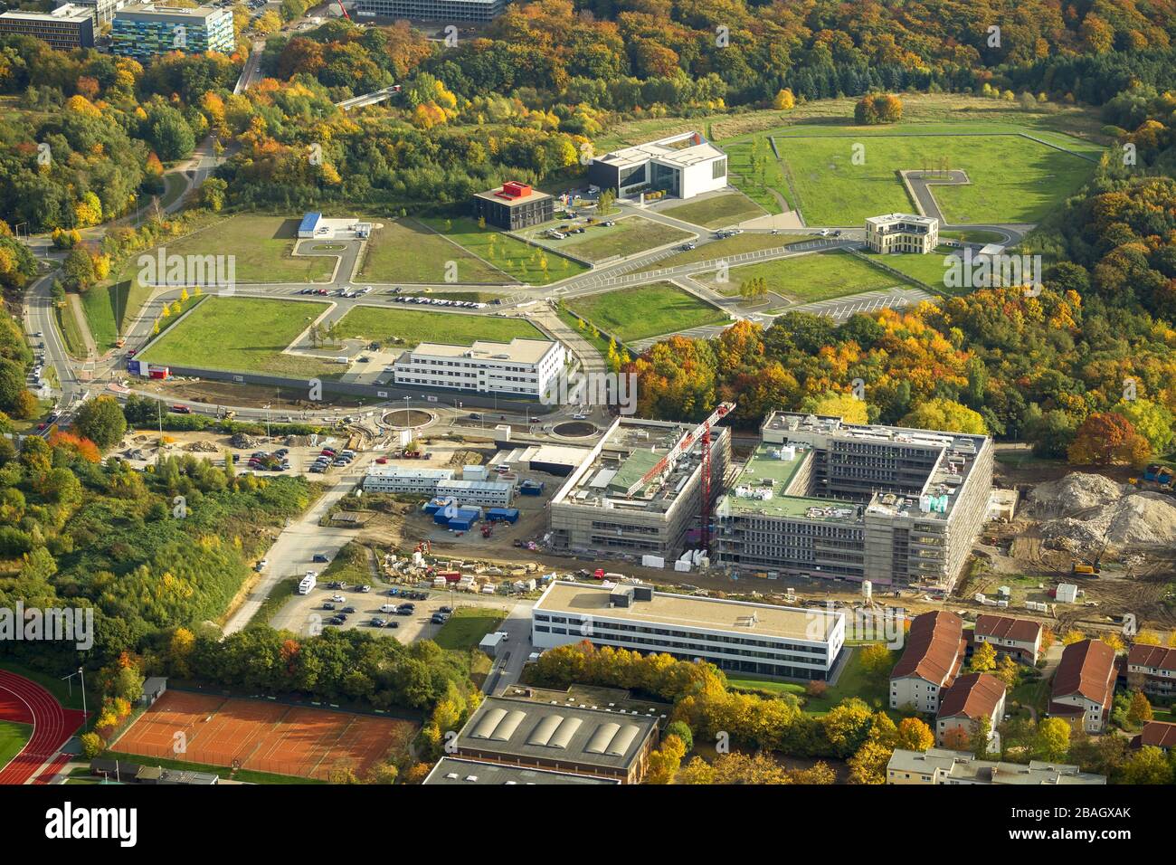 Neuer Biomedicine Park Health Campus in Bochum, Hochschule für Gesundheit in Bochum-Querenburg, 22.10.2013, Luftaufnahme, Deutschland, Nordrhein-Westfalen, Ruhrgebiet, Bochum Stockfoto