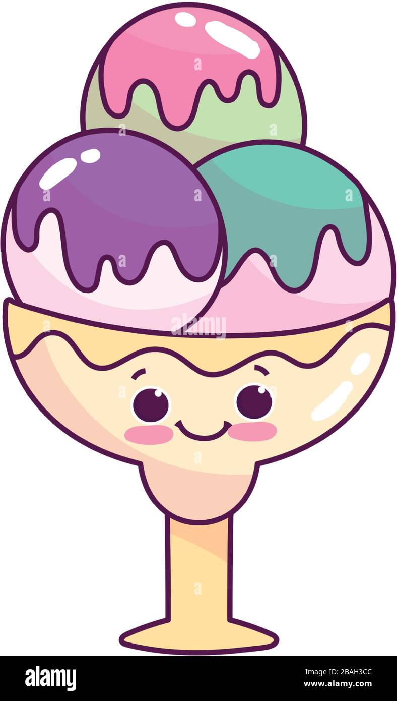 Süßes Speiseeis schaufelt in Tasse süßes Dessert kawaii Cartoon Vector Illustration isoliertes Design Stock Vektor