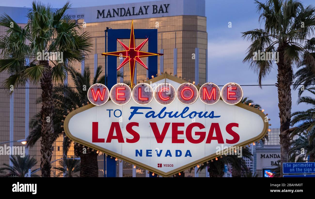 Das "Willkommen in Las Vegas"-Schild entlang des Strip in Las Vegas, Nevada, USA. Stockfoto