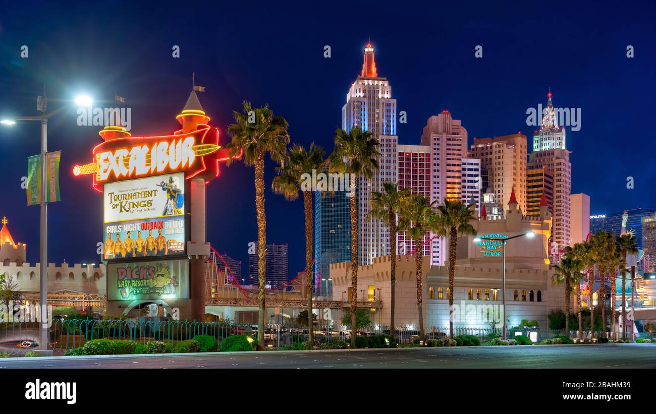 Der New York, New York Kasinokomplex entlang des Strip in Las Vegas, Nevada, USA. Stockfoto
