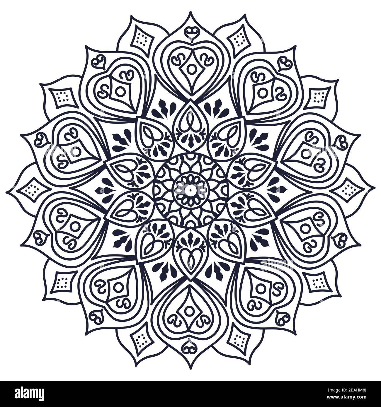 Mandalas zum Färben von Büchern. Dekorative runde Verzierungen. Ungewöhnliche Blumenform. Orientalischer Vektor, Anti-Stress-Therapiemuster. Webdesign Elemente Stock Vektor