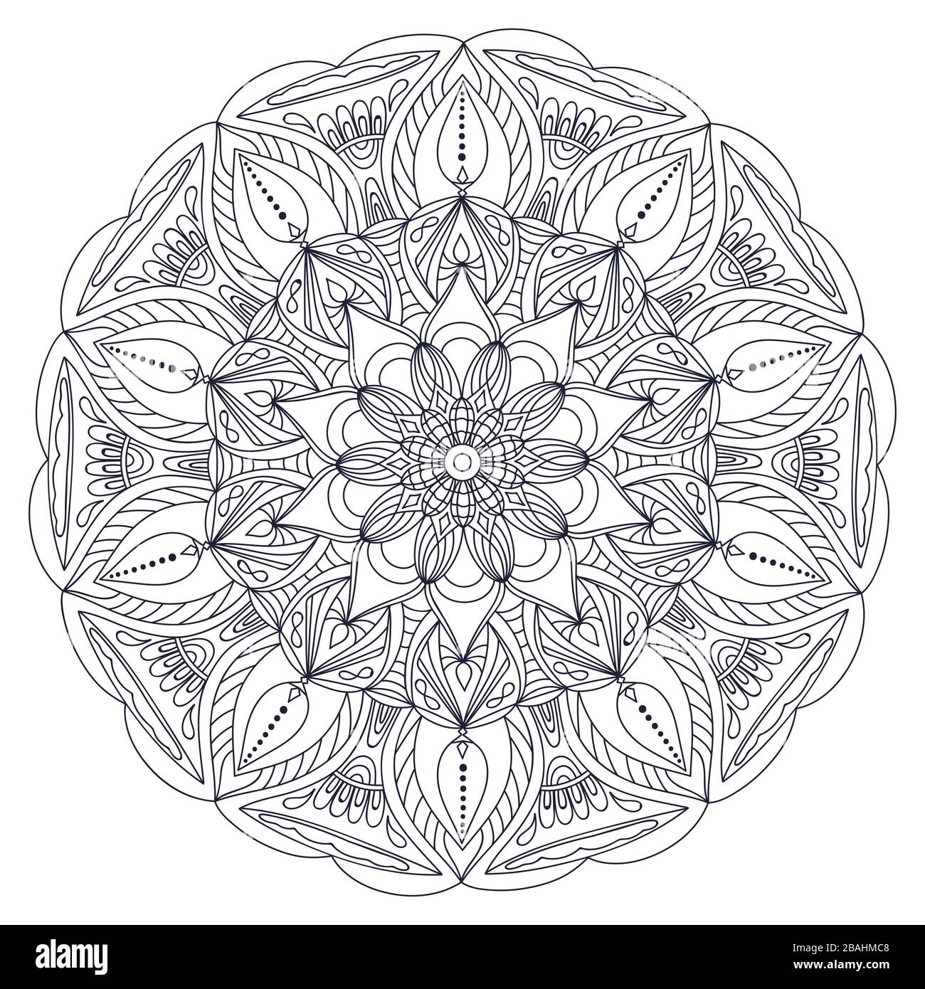 Mandalas zum Färben von Büchern. Dekorative runde Verzierungen. Ungewöhnliche Blumenform. Orientalischer Vektor, Anti-Stress-Therapiemuster. Webdesign Elemente Stock Vektor