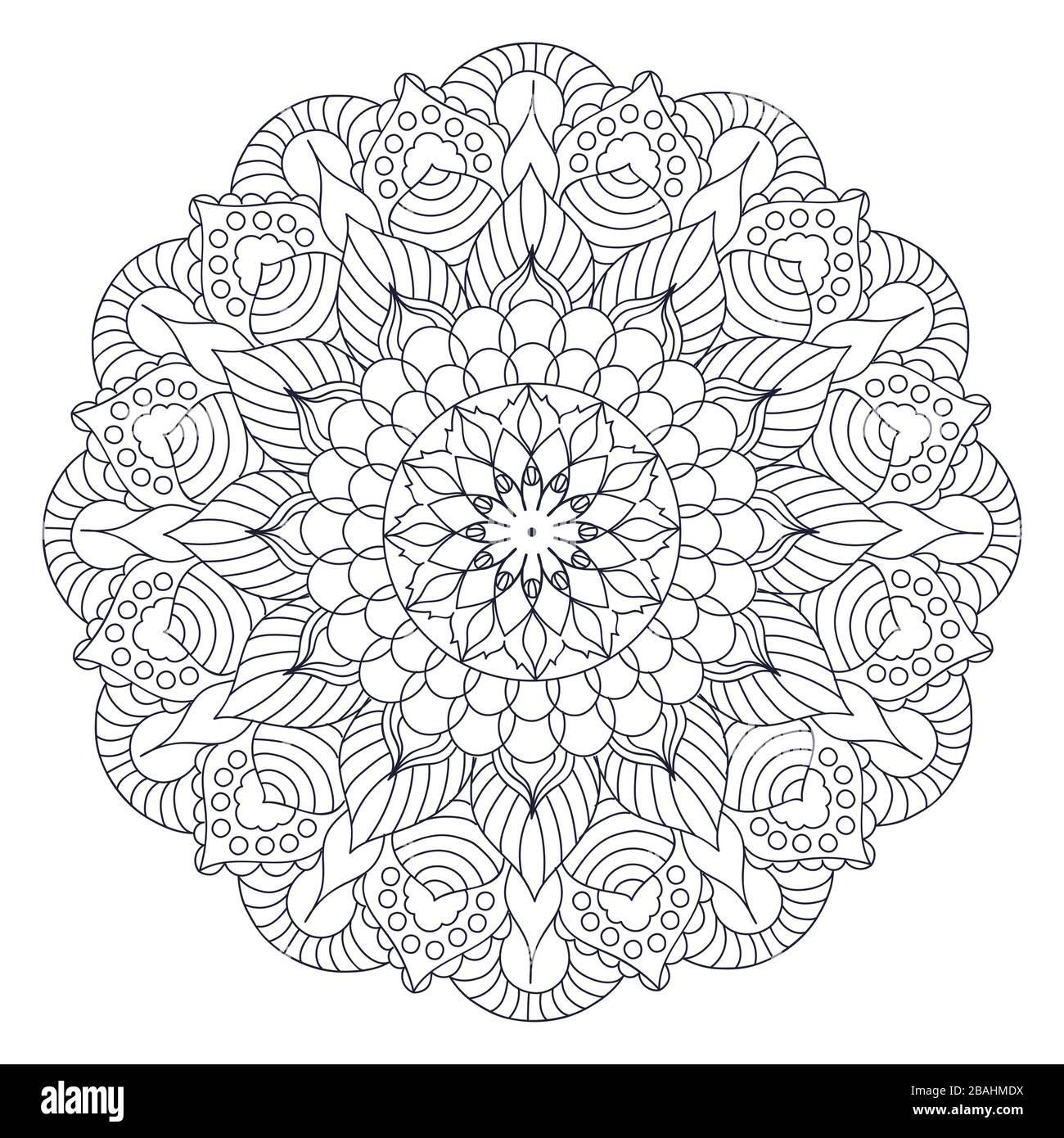 Mandalas zum Färben von Büchern. Dekorative runde Verzierungen. Ungewöhnliche Blumenform. Orientalischer Vektor, Anti-Stress-Therapiemuster. Webdesign Elemente Stock Vektor