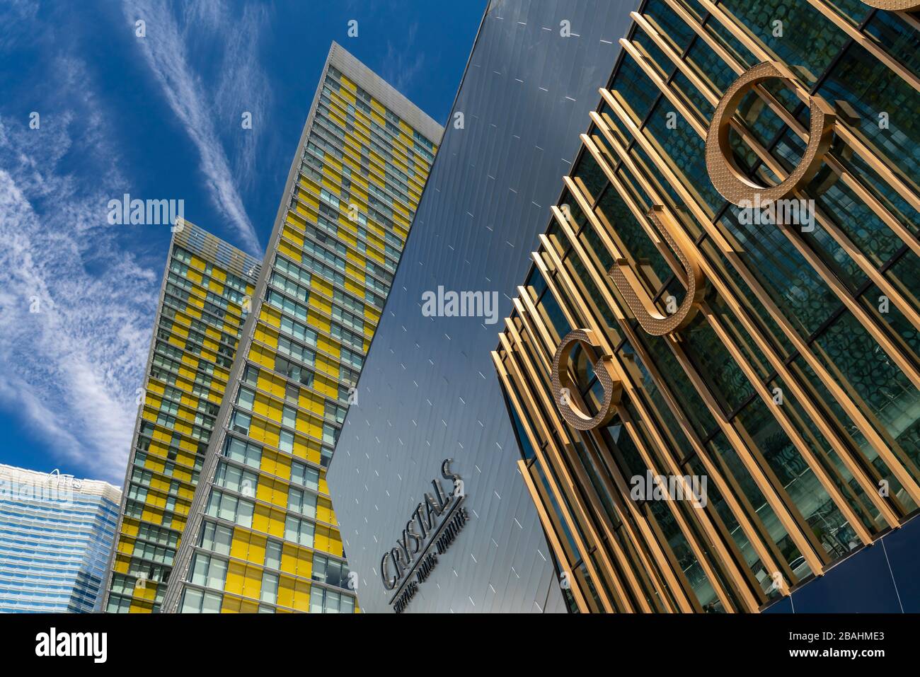 Die Architektur der Veer Towers entlang des Strip in Las Vegas, Nevada, USA. Stockfoto