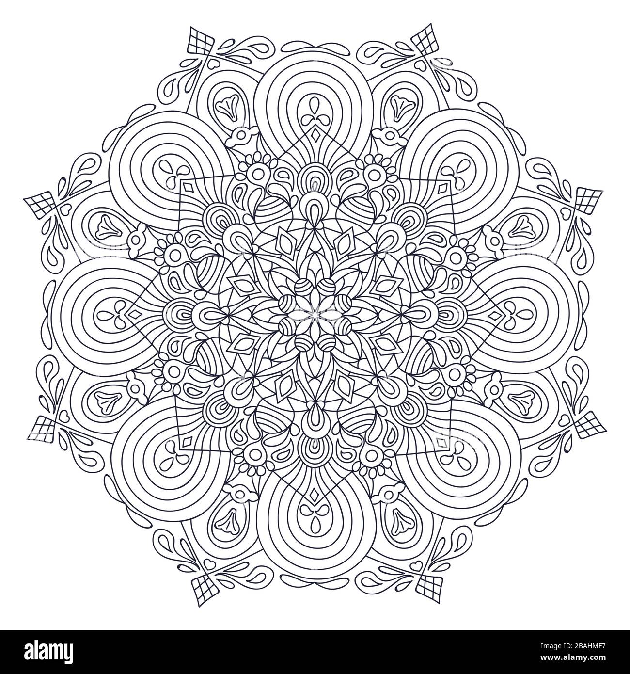 Mandalas zum Färben von Büchern. Dekorative runde Verzierungen. Ungewöhnliche Blumenform. Orientalischer Vektor, Anti-Stress-Therapiemuster. Webdesign Elemente Stock Vektor