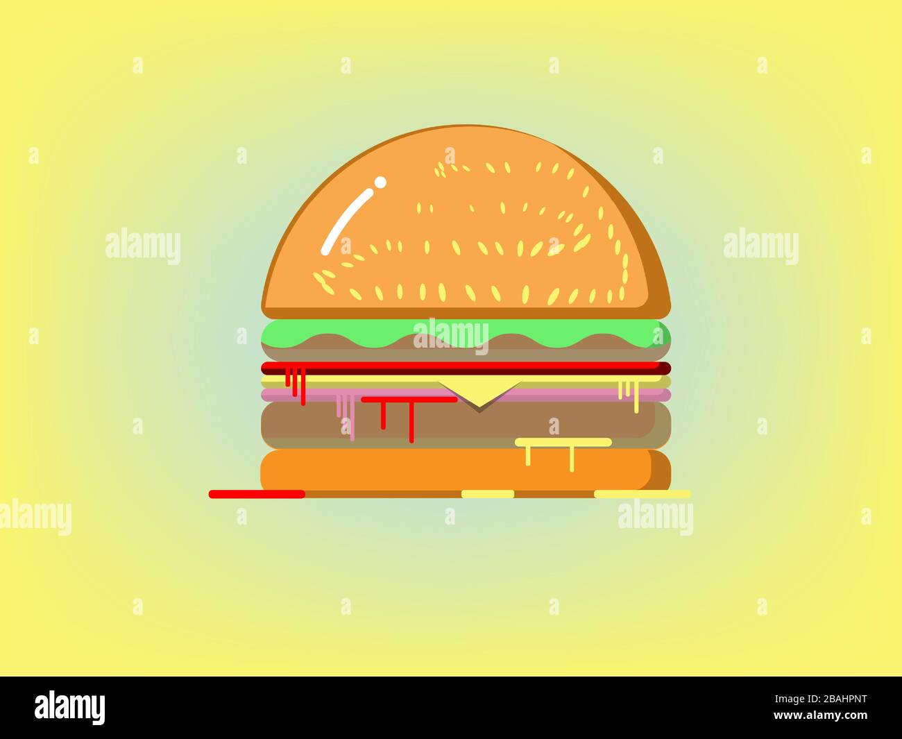 Der köstlichste Hamburger auf gelbem Hintergrund Stock Vektor