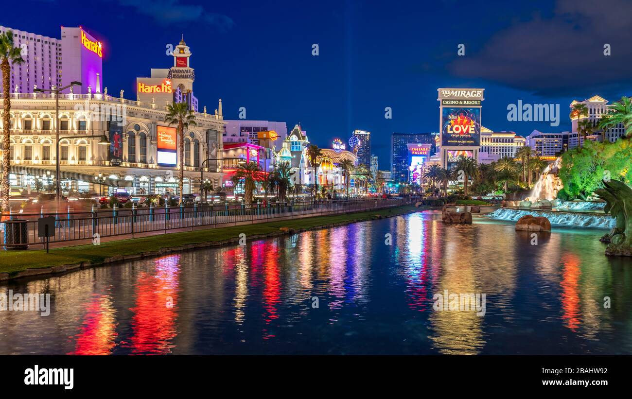 Der Strip in der Nacht in Las Vegas, Nevada, USA. Stockfoto