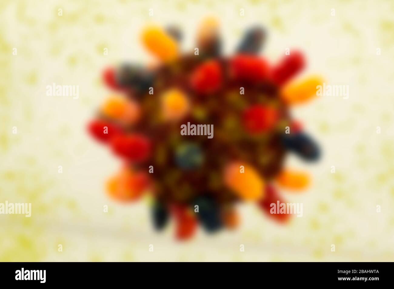 Fuzzy-Modell eines Coronavirus Strain Photo eines Impfstoffs, eines medizinischen und eines Coronavirus Stockfoto