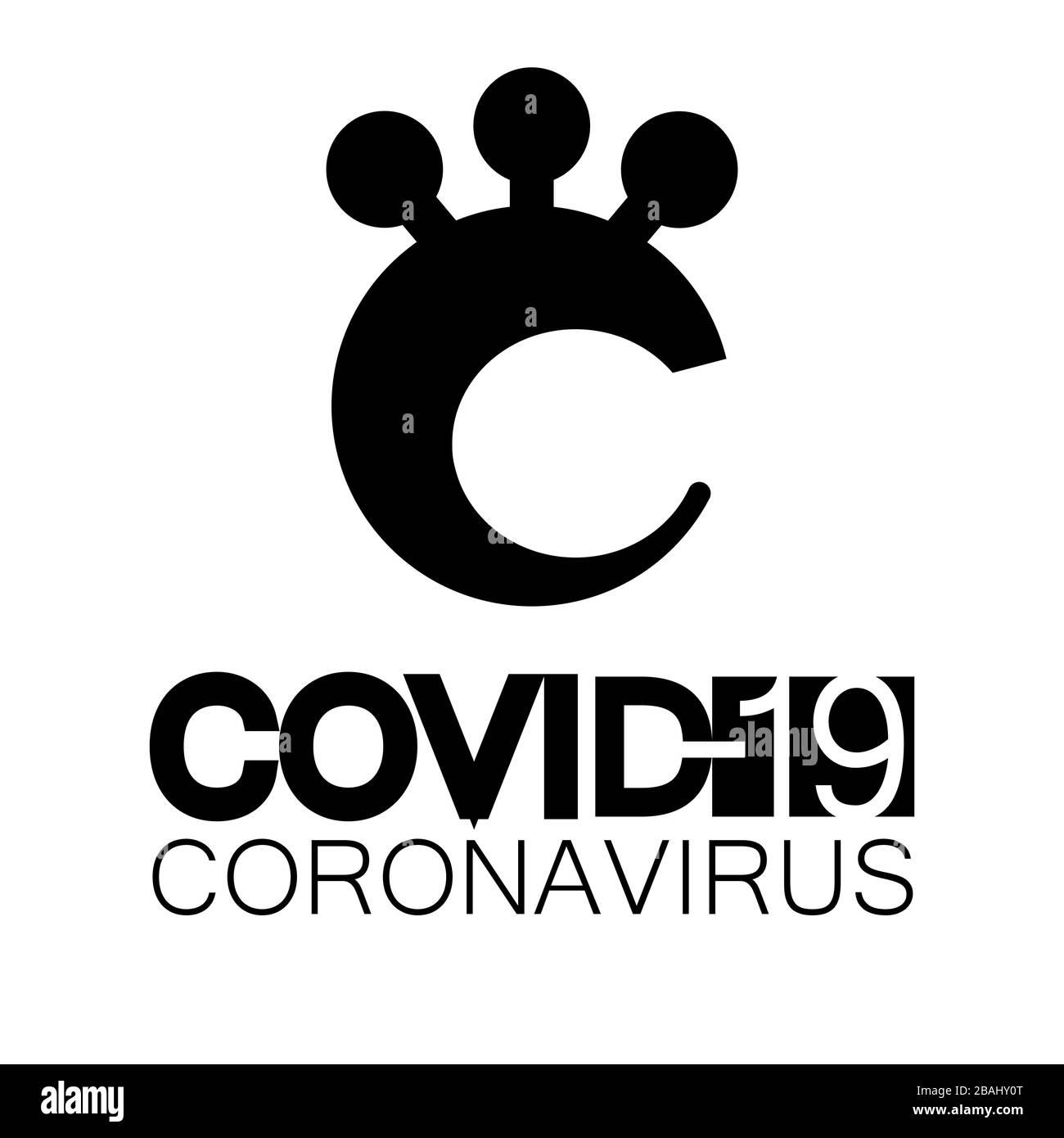 COVID-19-Coronavirus-Symbol, Symbol, Logo auf transparentem Hintergrund. Schwarz-Weiß-Variante Nr. 2 Stock Vektor