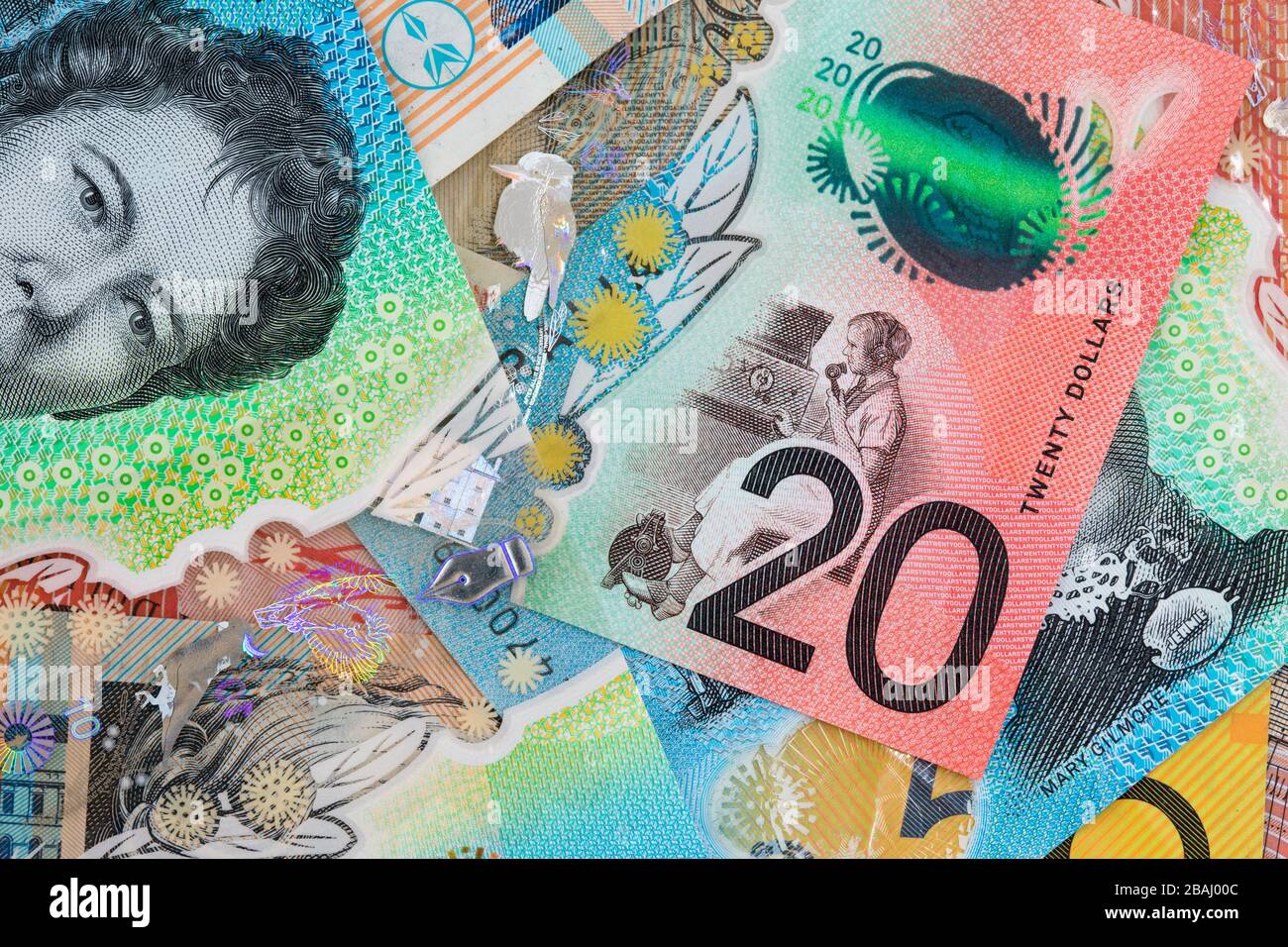 Abschluss der kariösen australischen Dollar-Noten Stockfoto