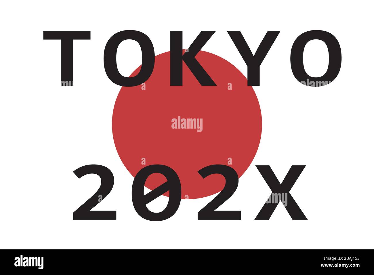 Text von Tokio und 202X mit roter Sonne im Hintergrund Stock Vektor