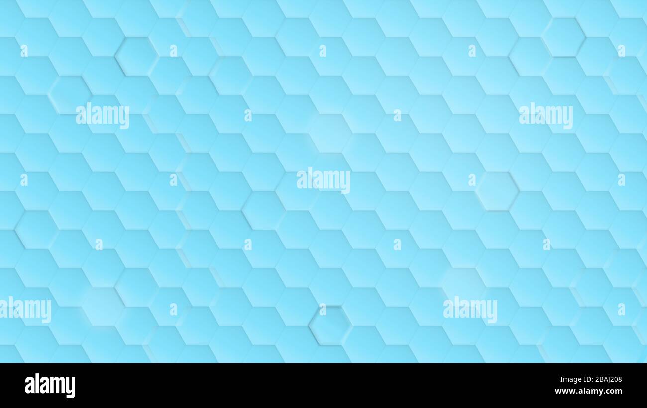 Transparentes sechseckiges Muster auf hellblauem und türkisfarbenem Hintergrund. Einfacher, abstrakter, moderner Hintergrund in 4k-Auflösung. Stockfoto