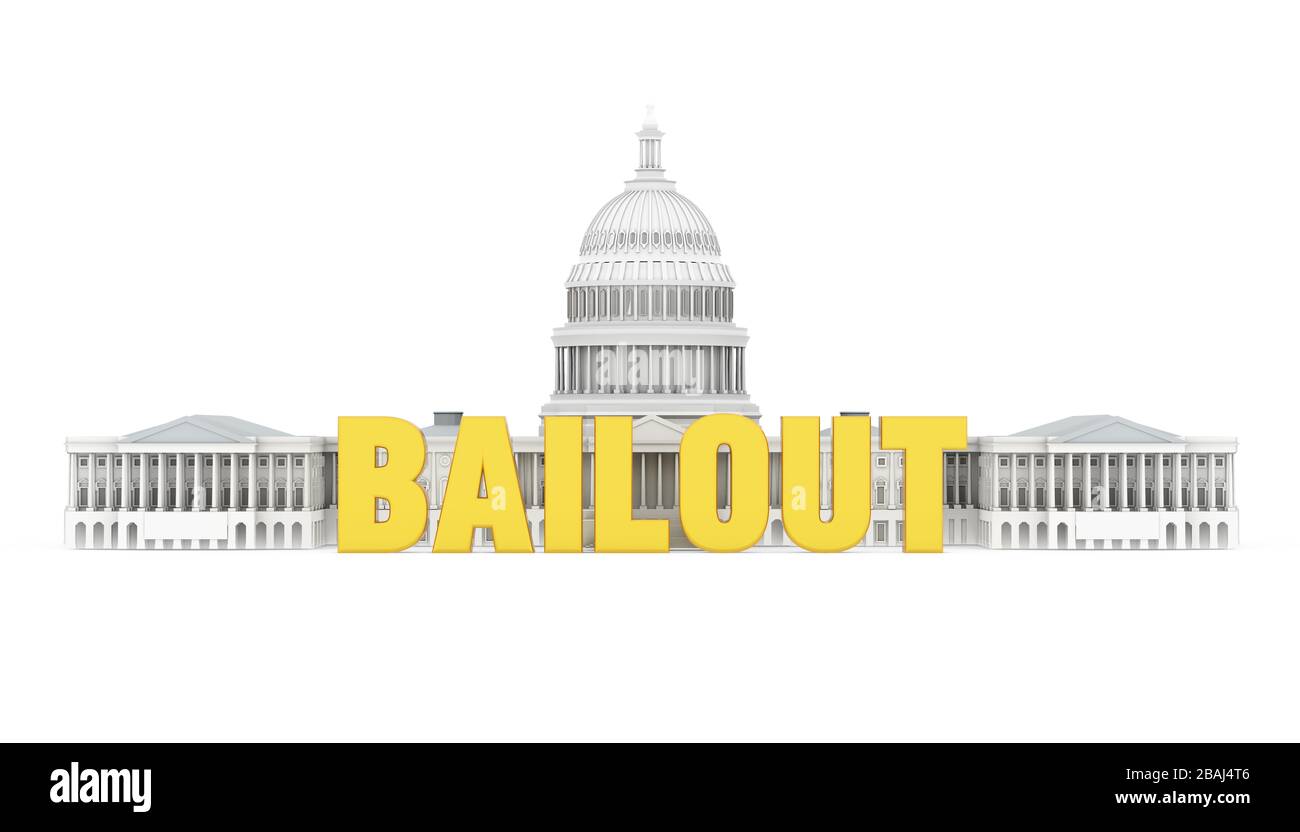 United States Capitol Building mit "RETTUNGSPAKET" Word isoliert Stockfoto
