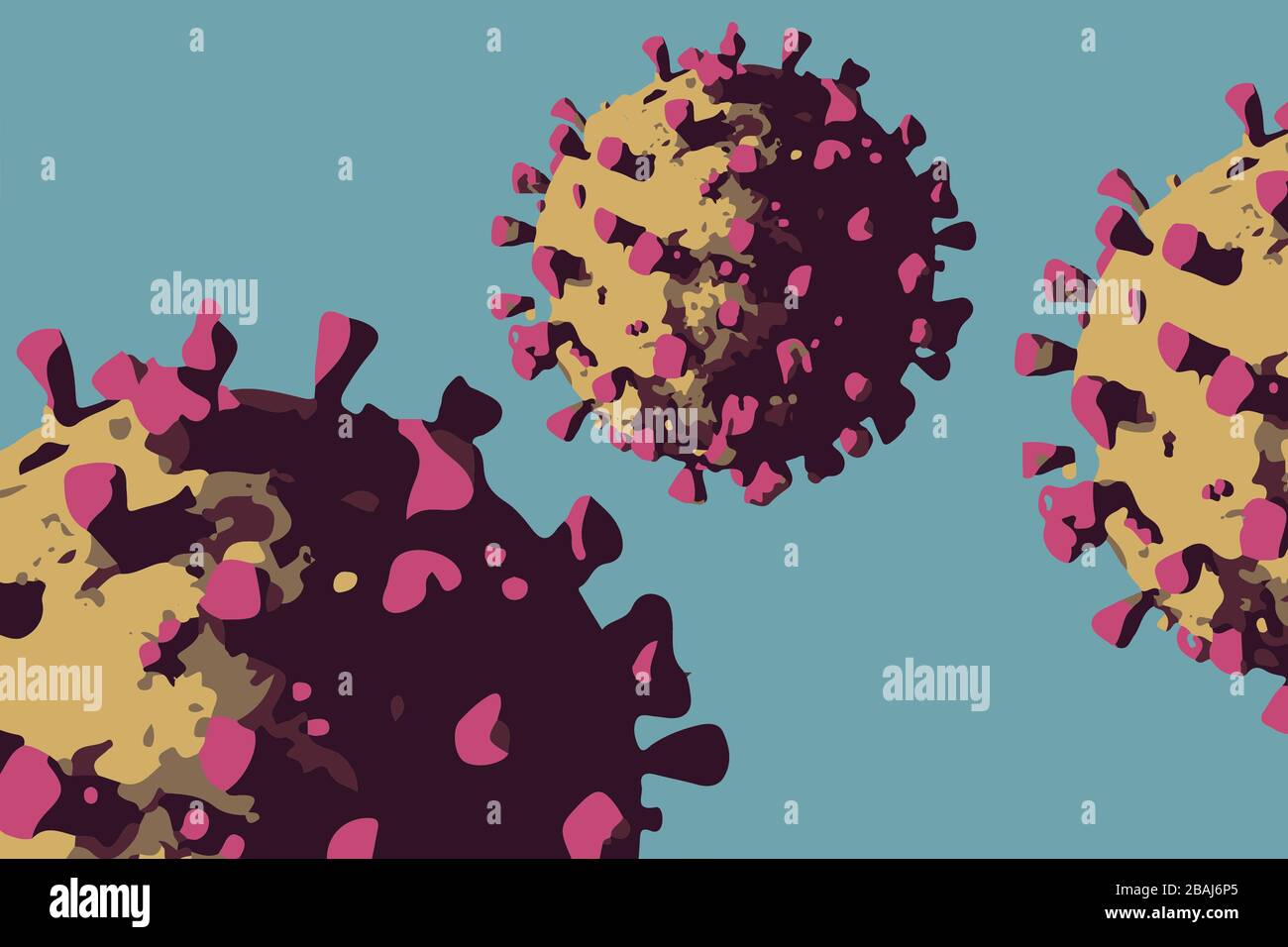 Abbildung einer Viruszelle auf blauem Hintergrund Stockfoto