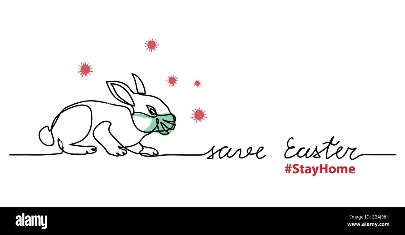 Easter bunny, rabbit in face mask and virus around. Simple vector web banner. Stock Vektor