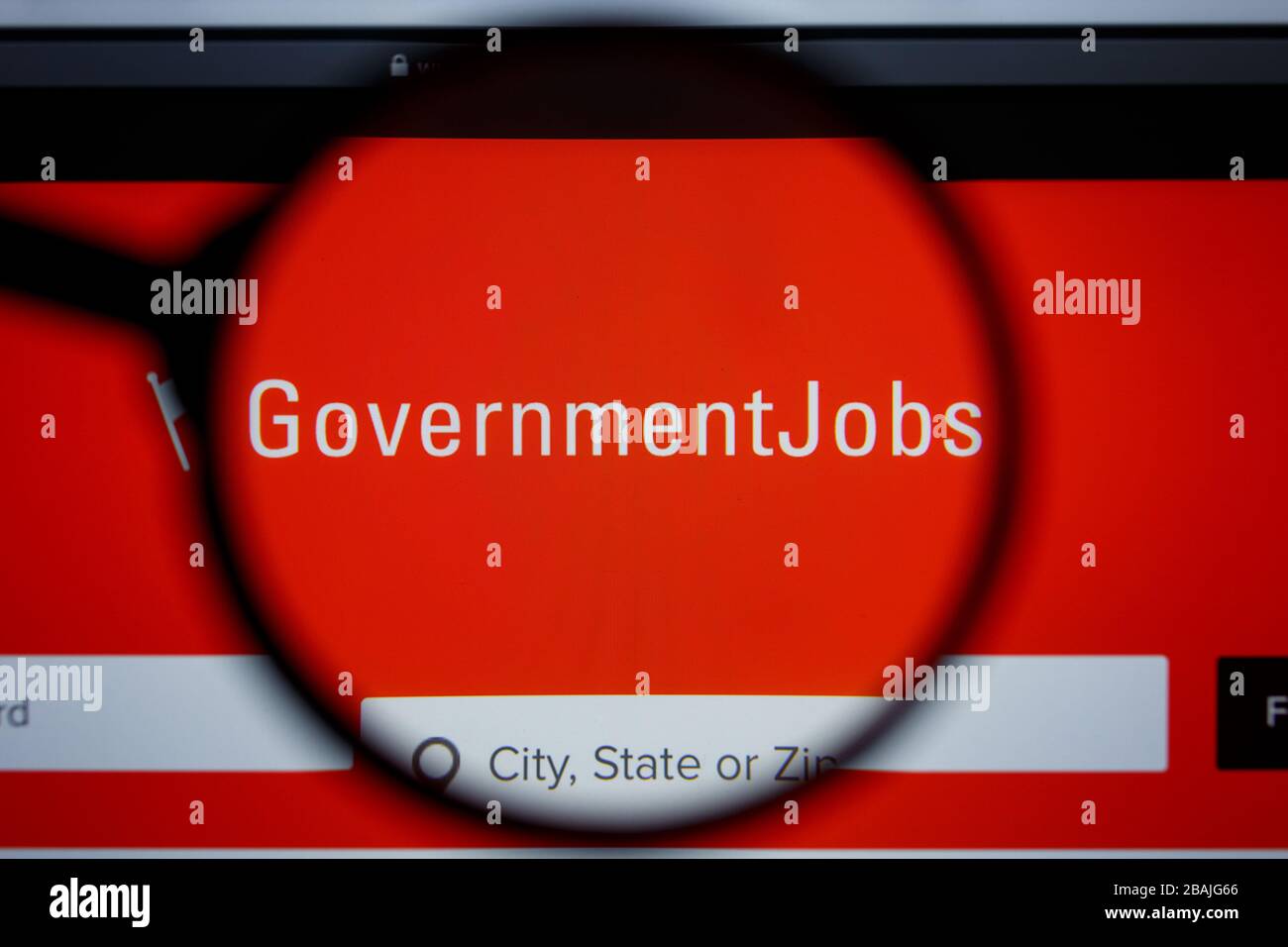 Los Angeles, Kalifornien, USA - 17. Juli 2019: Illudative Editorial of GOVERNMENT JOBS Website Homepage. Das GOVERNMENTJOBS-Logo wird auf dem Bildschirm angezeigt. Stockfoto
