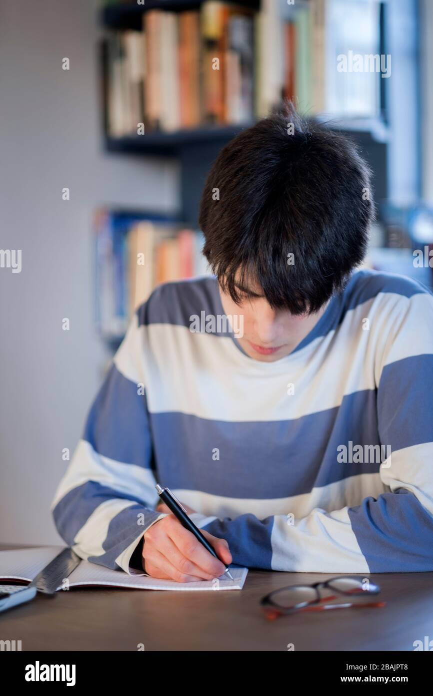 Ein Student, der zu Hause studiert Stockfoto