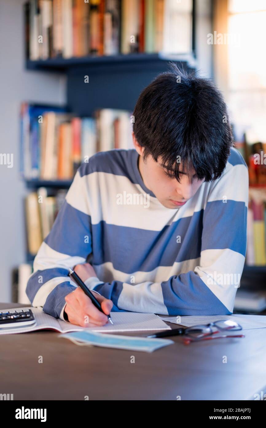Ein Student, der zu Hause studiert Stockfoto