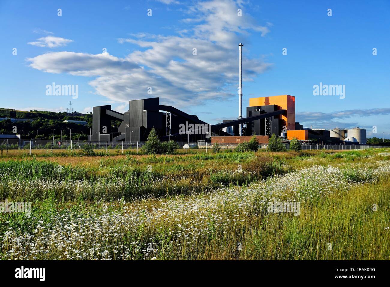 Großbritannien, South Yorkshire, Sheffield, Blackburn Meadows, Biomasse-Kraftwerk und Meadow Stockfoto