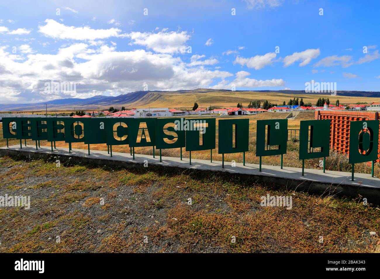 Blick auf die Stadt Cerro Castillo, die Region Magallanes, Patagonien, Chile, Südamerika Stockfoto