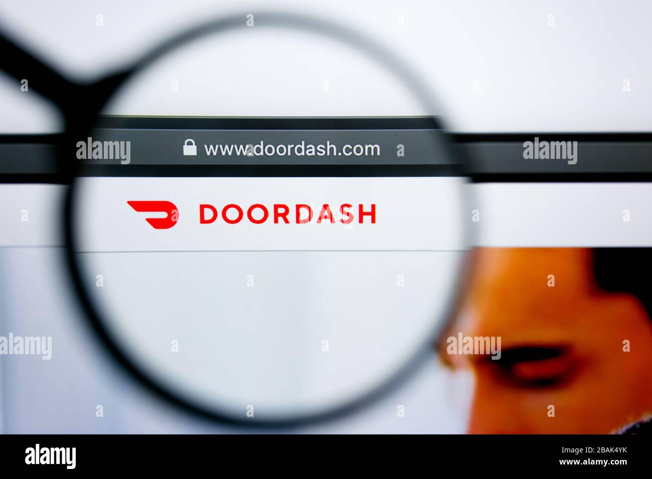 Los Angeles, Kalifornien, USA - 25. Juni 2019: Illustrative Editorial der Homepage der Doordash-Website. Das Doordash-Logo wird auf dem Bildschirm angezeigt. Stockfoto