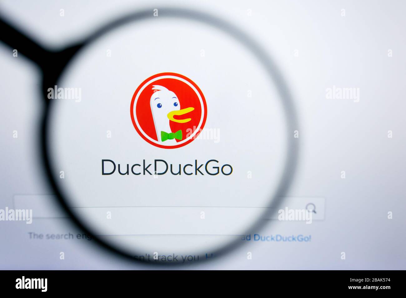 Los Angeles, Kalifornien, USA - 25. Juni 2019: Illustrative Editorial der Homepage der DuckDuckGo Website. Ente Duck Go-Logo auf dem Bildschirm sichtbar. Stockfoto