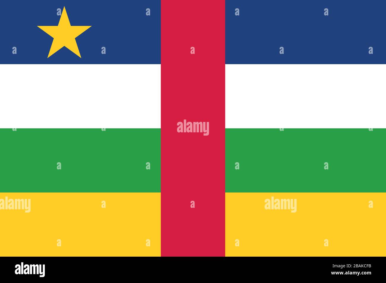 Flagge Zentralafrikas - Standardverhältnis der Zentralafrikanischen Flagge - True RGB-Farbmodus Stockfoto