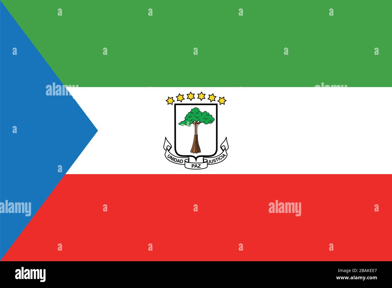 Flagge Äquatorial-Guineas - Äquatorial-Guineisches Flaggenstandardverhältnis - True RGB-Farbmodus Stockfoto